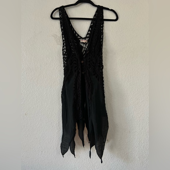 Purple Snow Black Crochet Button Vest Lightweight Large Whimsigoth Witchy - Picture 5 of 13